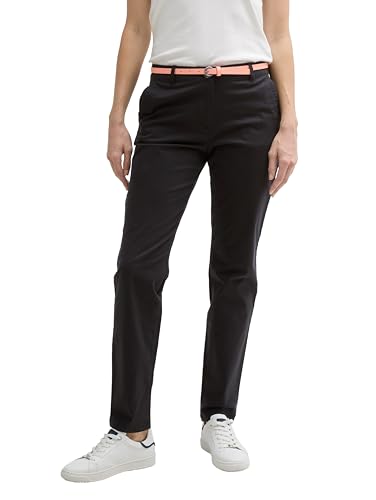 TOM TAILOR Damen 1016542 Slim Chino Hose Mit Gürtel, 14482 - Deep Black, 38W / 30L EU von TOM TAILOR