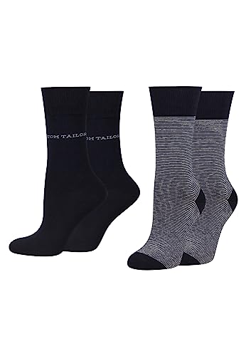 TOM TAILOR Damen Socken - Basic Streifen - Bequeme & Atmungsaktive Baumwollsocken für Alltag und Freizeit -4er stripe dark navy 39-42 von TOM TAILOR