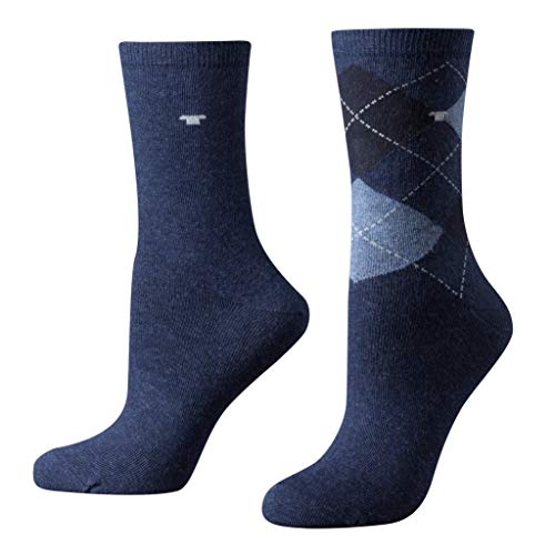 TOM TAILOR 2er Pack Argyle Women Socks 9879 dunkel-blau melange Doppelpack Strümpfe Socken Raute-ndesign+uni, Size:39-42 von TOM TAILOR
