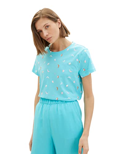 TOM TAILOR Damen Sommer T-Shirt aus Baumwolle,31883 - Turquoise Abstract Dot Print,M von TOM TAILOR