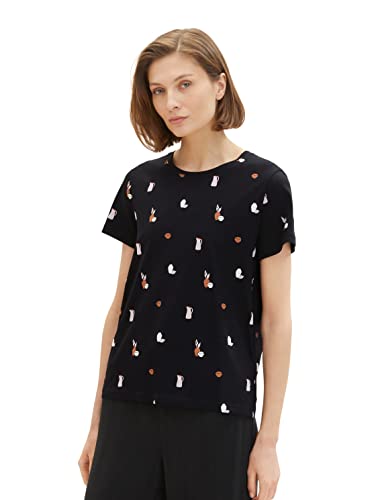 TOM TAILOR Damen Sommer T-Shirt aus Baumwolle,31886 - Black Vase Design,XS von TOM TAILOR