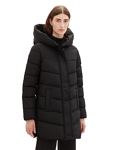 TOM TAILOR Damen 1038692 Steppmantel mit Kapuze, 14482-deep Black, L von TOM TAILOR