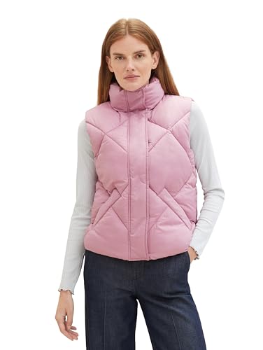 TOM TAILOR Damen Steppweste mit Stehkragen, dusty vanda, L von TOM TAILOR