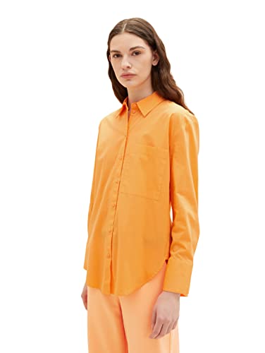 TOM TAILOR Damen Stretch Poplin Bluse mit Brusttasche, 29751 - Bright Mango Orange, 32 von TOM TAILOR