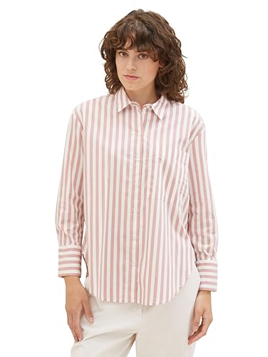 TOM TAILOR Damen Stretch Poplin Bluse mit Brusttasche, 32420 - Rose Offwhite Vertical Stripe, 44 von TOM TAILOR
