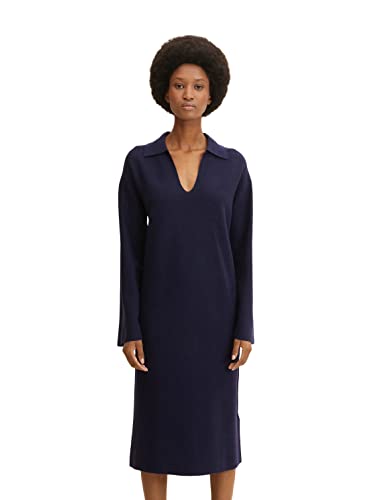 TOM TAILOR Damen Strickkleid mit Kragen 1032613, 30025 - Navy Midnight Blue, 44 von TOM TAILOR