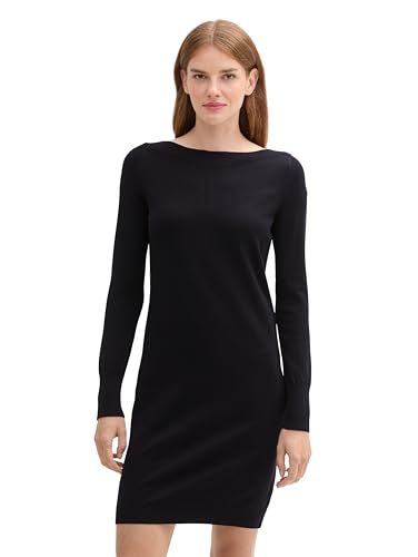 TOM TAILOR Damen Strickkleid mit U-Boot-Ausschnitt, 14482 - Deep Black, 38 von TOM TAILOR