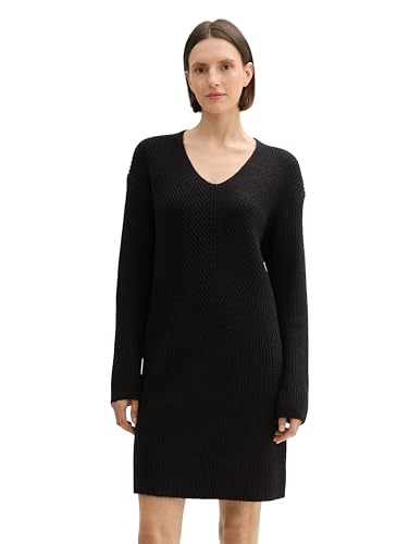 TOM TAILOR Damen Strickkleid mit V-Ausschnitt, 14482 - Deep Black, 36 von TOM TAILOR