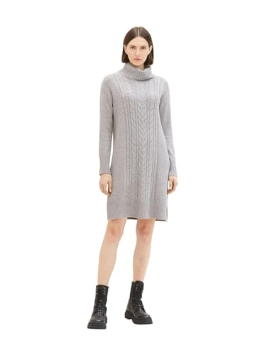 TOM TAILOR Damen Strickkleid mit Zopfmuster, medium silver grey melange, 32 von TOM TAILOR