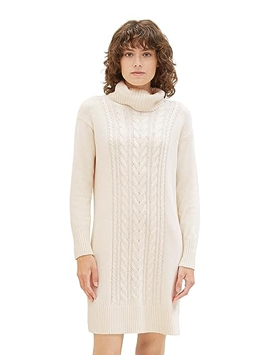 TOM TAILOR Damen Strickkleid mit Zopfmuster, soft beige melange, 32 von TOM TAILOR