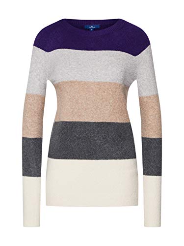 TOM TAILOR Damen Strickpullover Im Blockstreifen-Design Pullover, Beige (Bleached Sand Beige 14247), L von TOM TAILOR