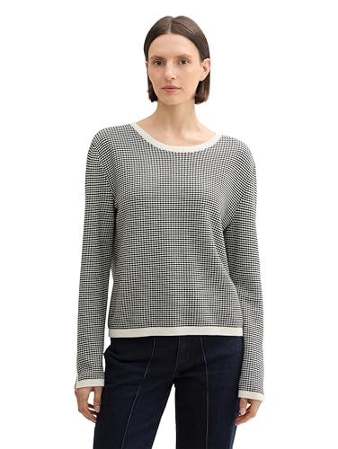 TOM TAILOR Damen Strickpullover aus Baumwolle, 36994 - Black White Bubble Knit Design, XXL von TOM TAILOR