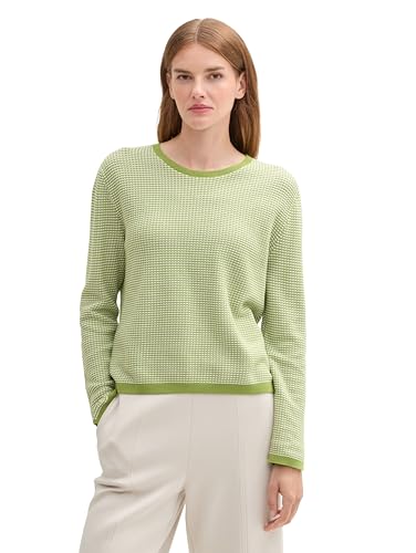 TOM TAILOR Damen Strickpullover aus Baumwolle, 36996 - Green White Bubble Knit Design, S von TOM TAILOR