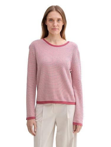 TOM TAILOR Damen Strickpullover aus Baumwolle, 36997 - White Pink Bubble Knit Design, XL von TOM TAILOR