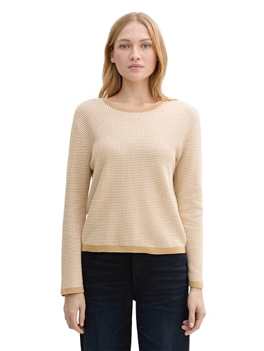 TOM TAILOR Damen Strickpullover aus Baumwolle, 37527 - Beige Ecru Bubble Knit Design, M von TOM TAILOR