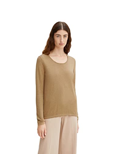 TOM TAILOR Damen Strickpullover aus Baumwolle 1023926, 30263 - Soft Light Camel Melange, M von TOM TAILOR