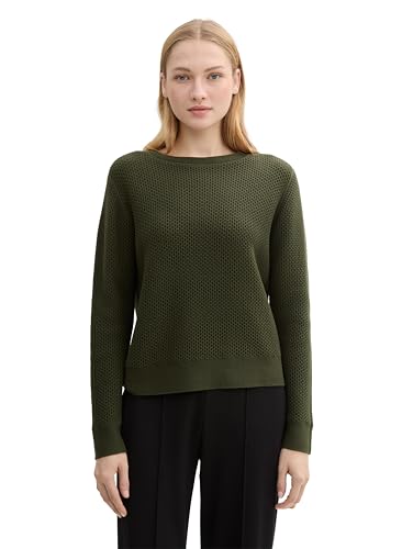 TOM TAILOR Damen Strickpullover aus Bio-Baumwolle, 10920 - Deep Forest Green, L von TOM TAILOR