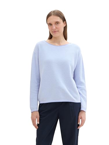 TOM TAILOR Damen Strickpullover aus Bio-Baumwolle, 36353 - Blue Bubble Knit Structure, XXXL von TOM TAILOR