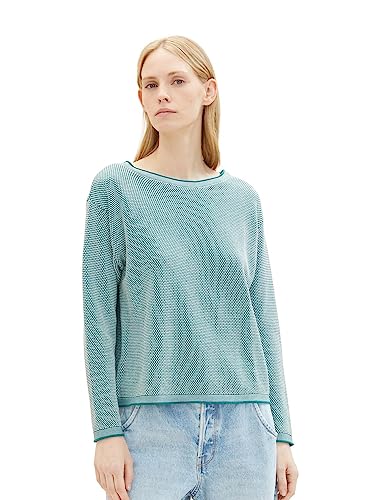 TOM TAILOR Damen Strickpullover aus Bio-Baumwolle, 32834 - Teal Bubble Structure, L von TOM TAILOR