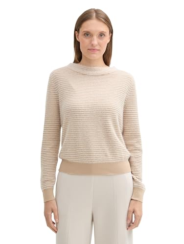 TOM TAILOR Damen Strickpullover aus Federgarn, 11849 - Doeskin, L von TOM TAILOR