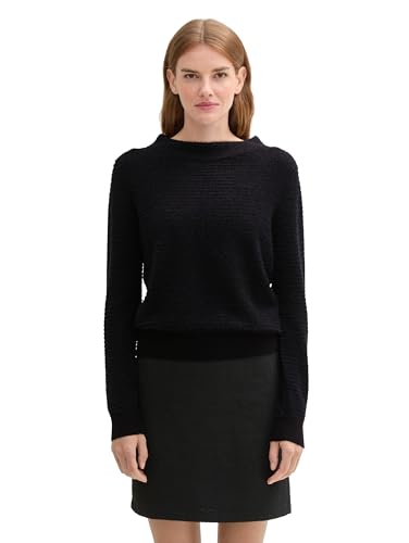 TOM TAILOR Damen Strickpullover aus Federgarn, 14482 - Deep Black, M von TOM TAILOR