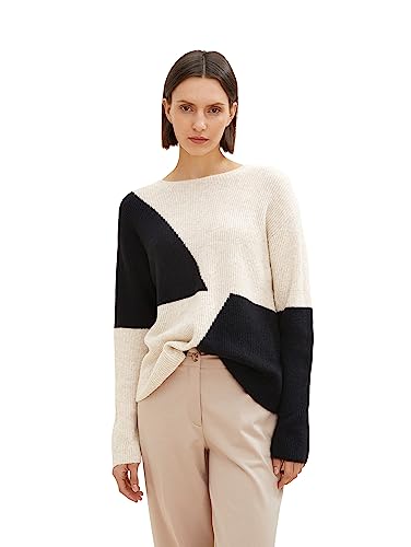 TOM TAILOR Damen 1034464 Strickpullover mit Colour Blocking, 30951 - Beige Black Color Block, 3XL von TOM TAILOR