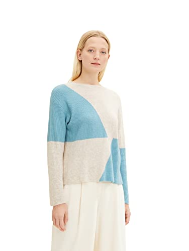 TOM TAILOR Damen 1034464 Strickpullover mit Colour Blocking, 30952 - Beige Mint Color Block, 3XL von TOM TAILOR