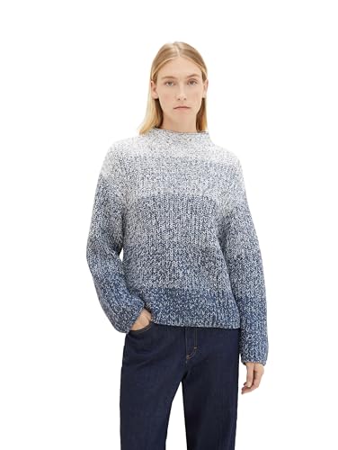 TOM TAILOR Damen Strickpullover mit Farbverlauf, blue knitted gradient, L von TOM TAILOR