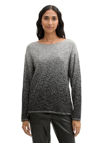 TOM TAILOR Damen Strickpullover mit Farbverlauf aus Bio-Baumwolle, 36581 - Black Grey Degrade Design, L von TOM TAILOR
