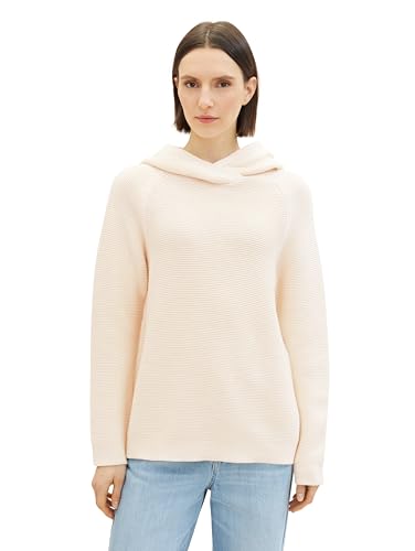 TOM TAILOR Damen Strickpullover mit Kapuze, soft buttercream, L von TOM TAILOR