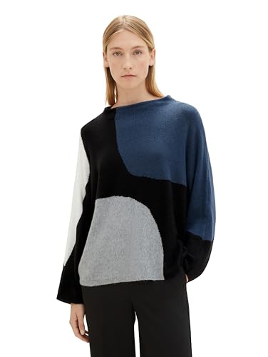 TOM TAILOR Damen Strickpullover mit Muster, black shapes design, L von TOM TAILOR