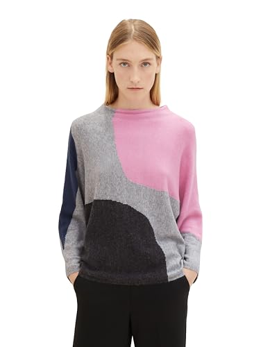 TOM TAILOR Damen Strickpullover mit Muster, grey shapes design, L von TOM TAILOR
