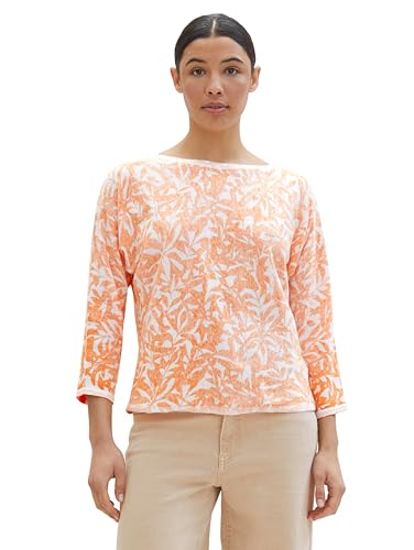 TOM TAILOR Damen Strickpullover mit Print, 34858 - Orange Abstract Leaf Knit, M von TOM TAILOR