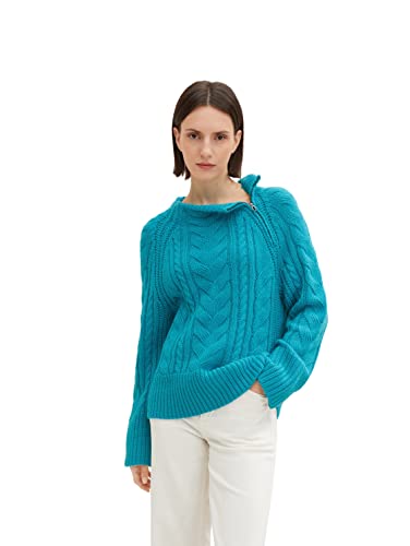 TOM TAILOR Damen Strickpullover mit Reißverschluss 1034062, 30014 - Teal Blue, XXL von TOM TAILOR