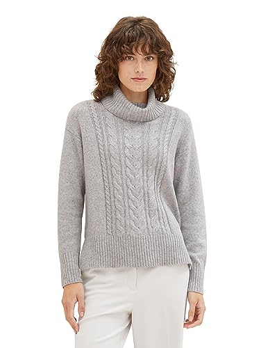 TOM TAILOR Damen Strickpullover mit Rollkragen, medium silver grey melange, L von TOM TAILOR