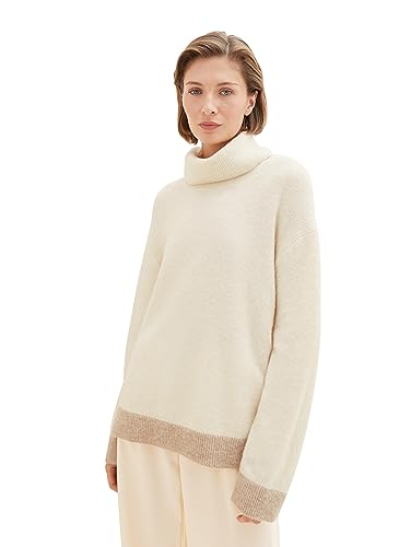 TOM TAILOR Damen Strickpullover mit Rollkragen, soft beige melange, M von TOM TAILOR