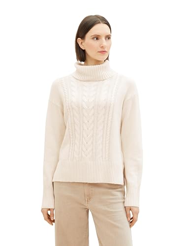 TOM TAILOR Damen Strickpullover mit Rollkragen, soft buttercream, L von TOM TAILOR