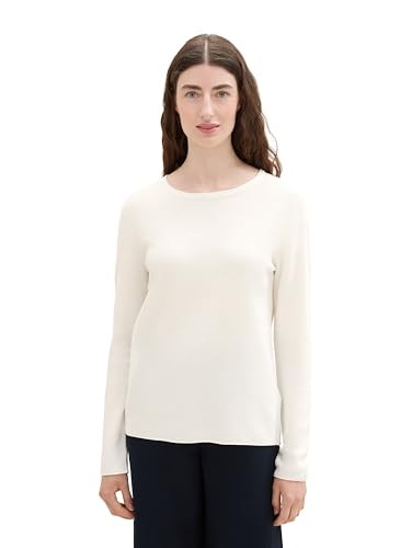 TOM TAILOR Damen Strickpullover mit Rundhals, 10315 - Whisper White, L von TOM TAILOR