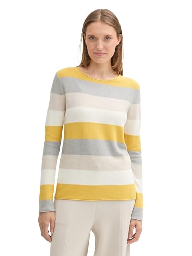 TOM TAILOR Damen Strickpullover mit Rundhals, 24659 - Camel Ottoman Stripe, XXL von TOM TAILOR