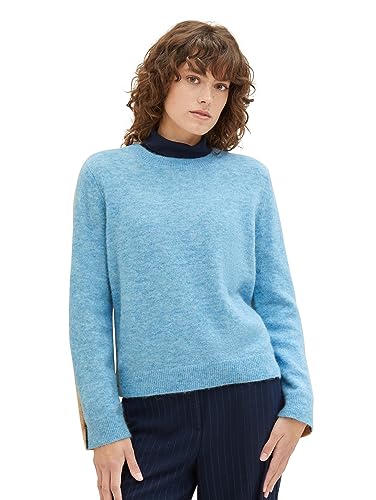 TOM TAILOR Damen Strickpullover mit Rundhalsausschnitt, Clear Light Blue Melange, XL von TOM TAILOR