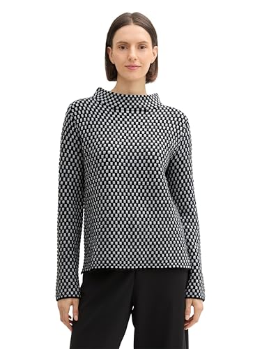 TOM TAILOR Damen Strickpullover mit Stehkragen, 36584 - Black Grey Knit Structure, XXL von TOM TAILOR