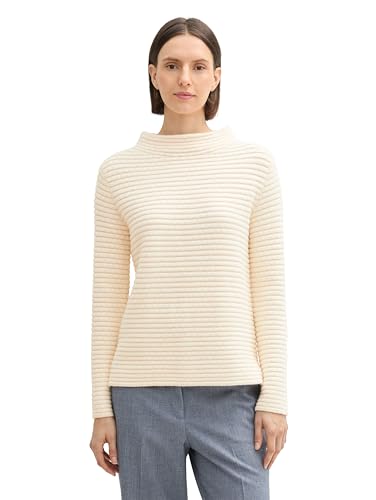 TOM TAILOR Damen Strickpullover mit Stehkragen, 36585 - White Doeskin Knit Structure, M von TOM TAILOR