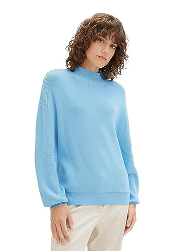 TOM TAILOR Damen Strickpullover mit Stehkragen, Clear Light Blue, L von TOM TAILOR