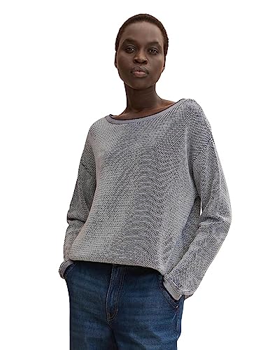 TOM TAILOR Damen Strickpullover aus Bio-Baumwolle 30582 - Navy Bubble Structure L von TOM TAILOR