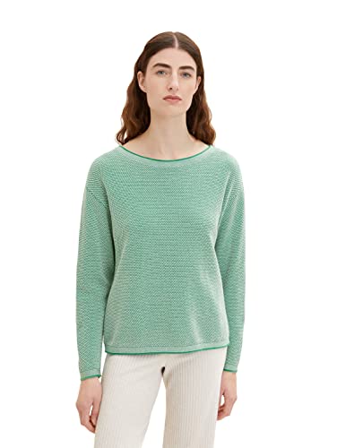 TOM TAILOR Damen Strickpullover aus Bio-Baumwolle, 31311 - Green Bubble Structure, XL von TOM TAILOR