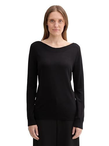 TOM TAILOR Damen Strickpullover mit U-Boot-Ausschnitt, 14482 - Deep Black, S von TOM TAILOR