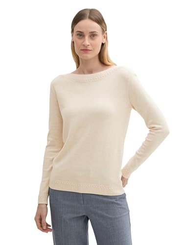 TOM TAILOR Damen Strickpullover mit U-Boot-Ausschnitt, 17573 - Soft Beige Melange, L von TOM TAILOR
