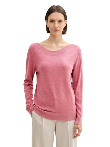 TOM TAILOR Damen Strickpullover mit U-Boot-Ausschnitt, 22829 - Wine Rose Melange Inject, XL von TOM TAILOR