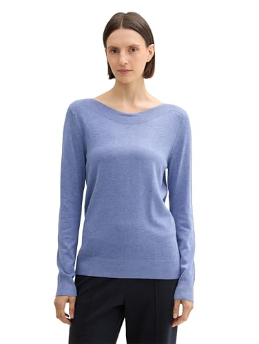 TOM TAILOR Damen Strickpullover mit U-Boot-Ausschnitt, 36521 - Colony Blue Melange, L von TOM TAILOR