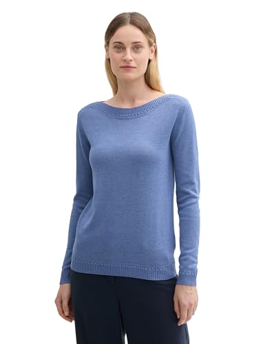 TOM TAILOR Damen Strickpullover mit U-Boot-Ausschnitt, 36521 - Colony Blue Melange, L von TOM TAILOR